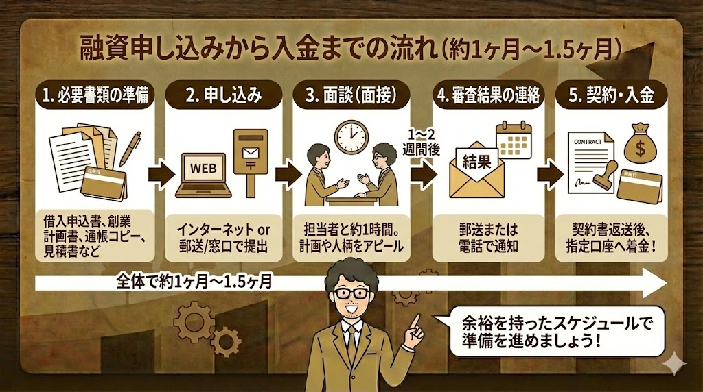 創業融資申込から入金までの流れ