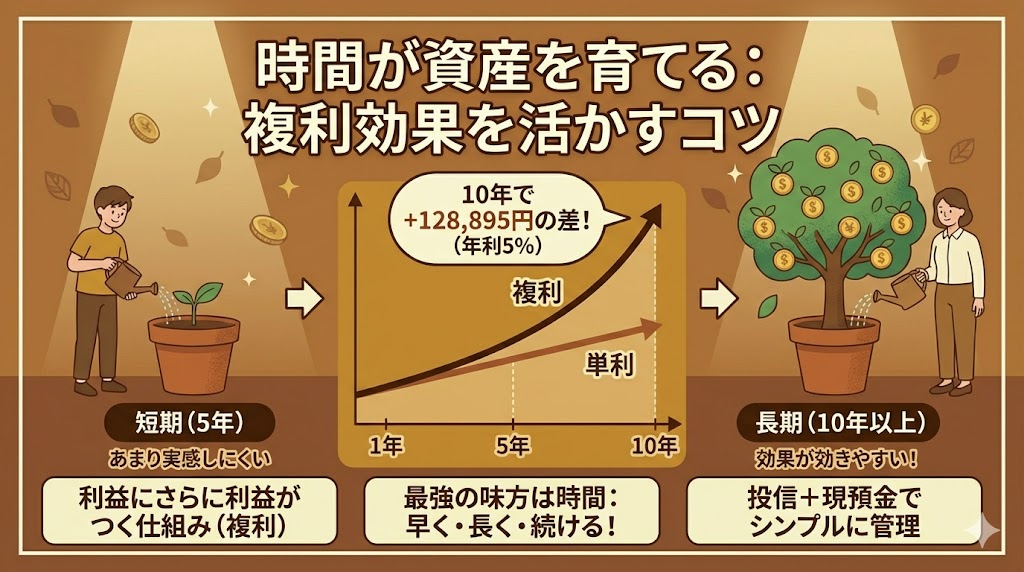 複利効果を活かすには、早く・長く・続けることが大切