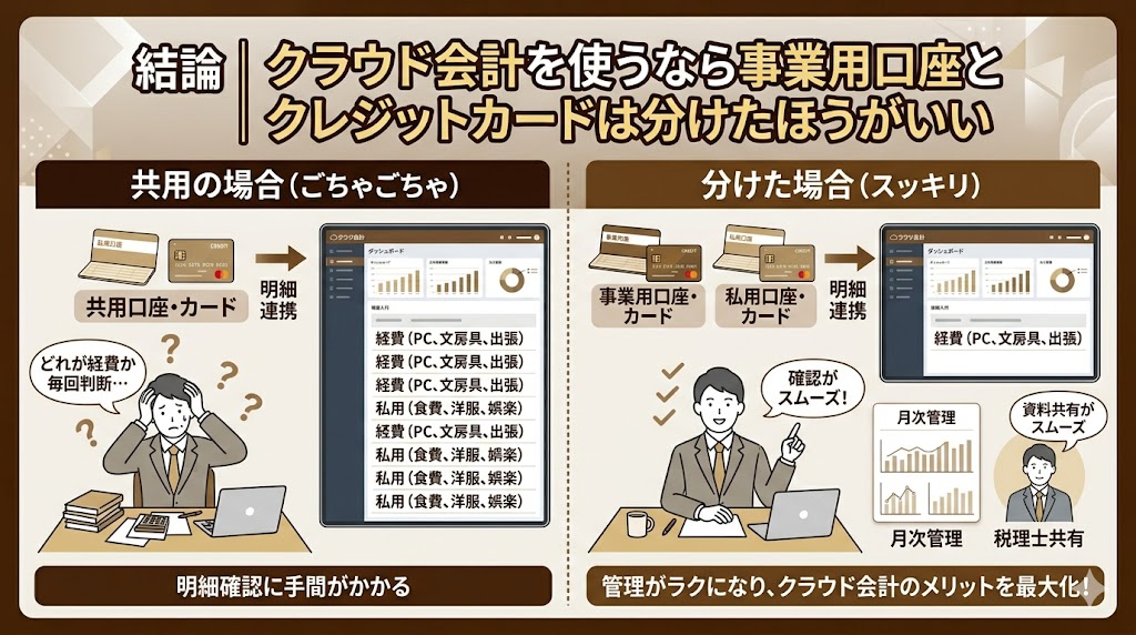 クラウド会計　事業用　プライベート　分ける