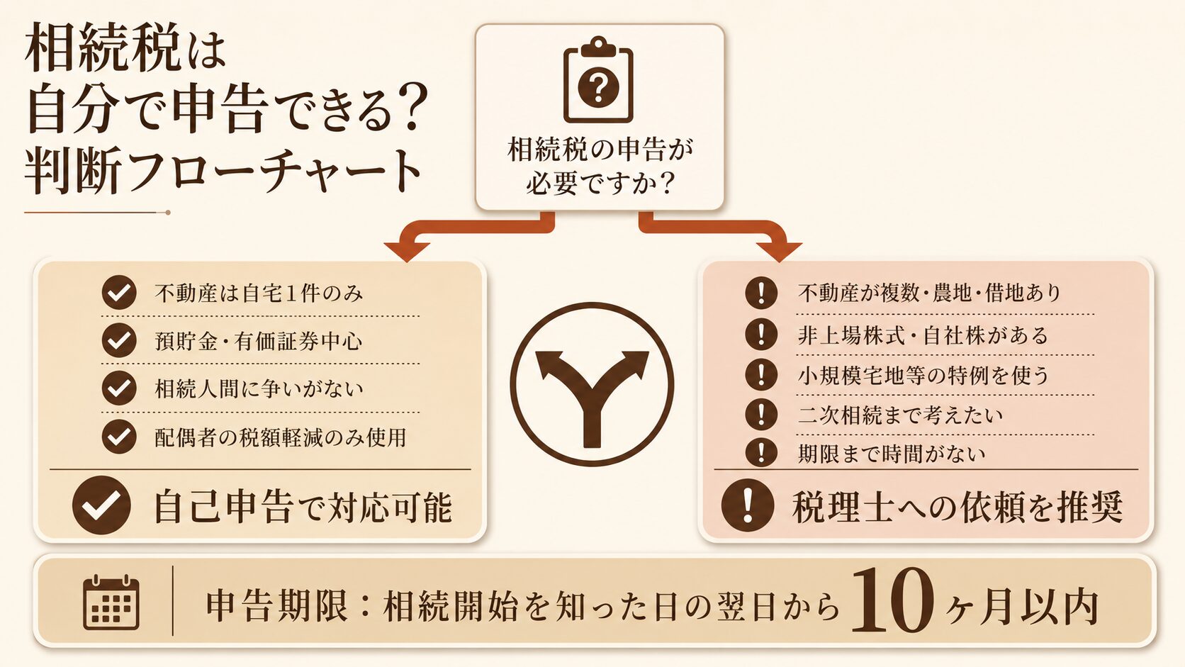 相続税を自分で申告するか税理士に依頼するかの判断フローチャート