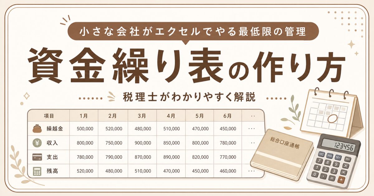 資金繰り表の作り方を解説する記事のアイキャッチ（法人・経営者の方へ）