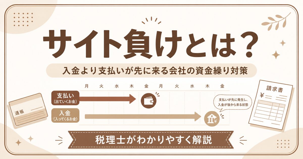 サイト負けとは何かと資金繰り対策を解説する記事のアイキャッチ（法人・経営者の方へ）