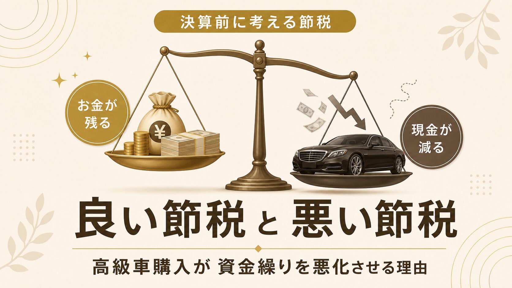 良い節税と悪い節税の違いを、現金が残る場合と減る場合で比較した図解