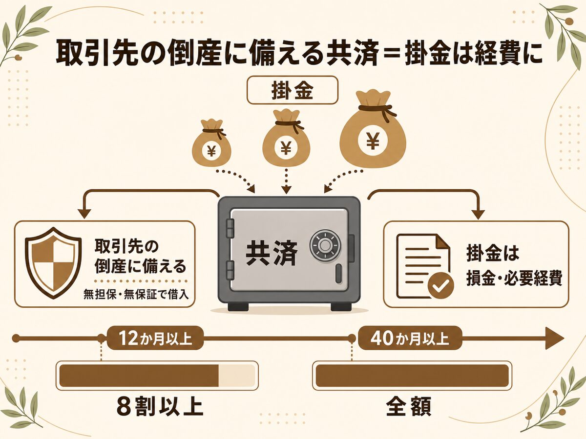 経営セーフティ共済の仕組みと掛金が損金や必要経費になり節税になると言われる理由を示す図解