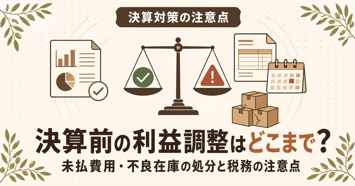 決算前の利益調整、未払費用と不良在庫の処分の税務上の注意点を解説する記事のアイキャッチ