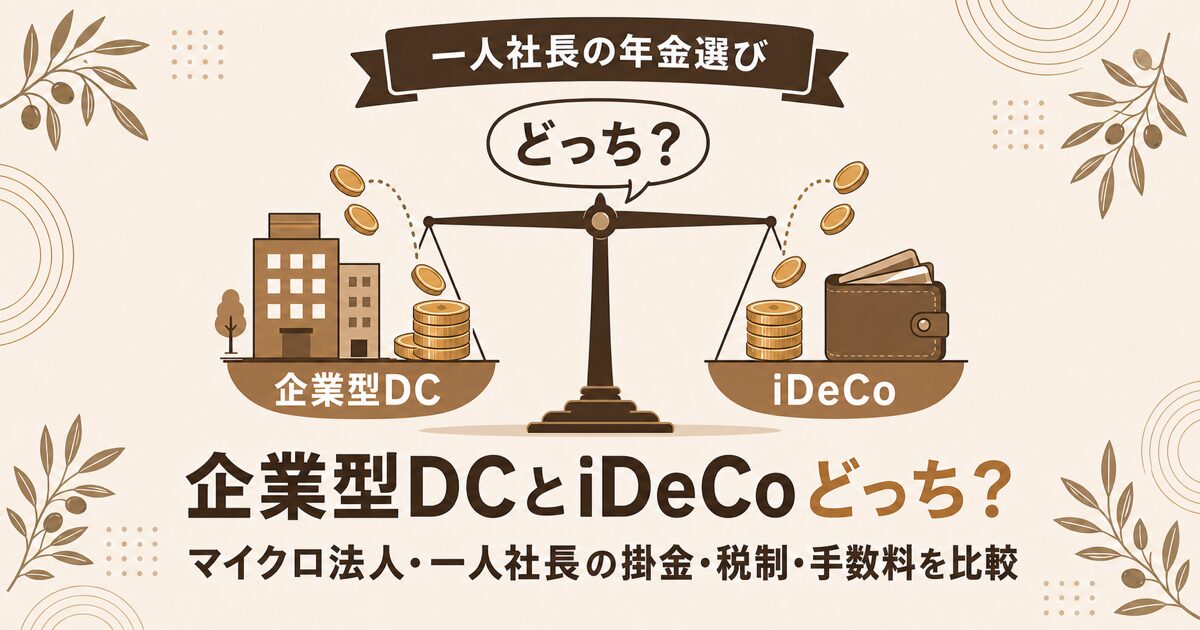 マイクロ法人の一人社長が企業型DCとiDeCoのどちらを選ぶか掛金・税制・手数料を比較する記事のアイキャッチ
