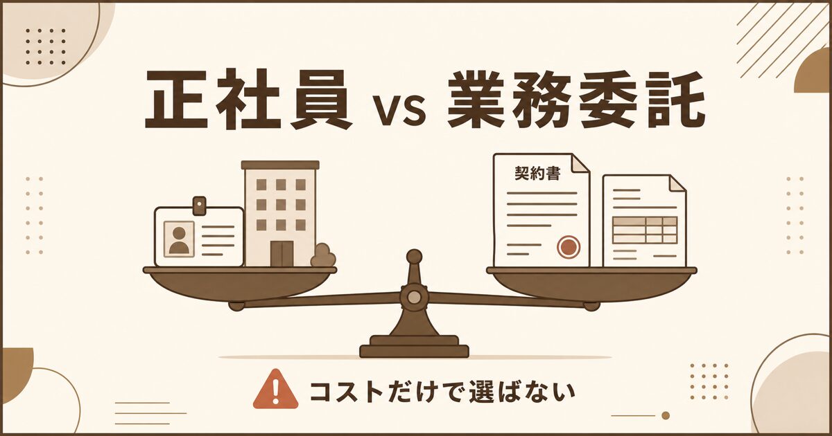 正社員と業務委託のコスト構造の違いと外注費が給与認定される税務・労務リスクを解説する記事のアイキャッチ